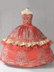 Best Rust Red Lace Up 15th Birthday Dress Embroidery and Bowknot Sleeveless Floor Length