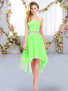 Flirting Sleeveless Chiffon High Low Lace Up Vestidos de Damas in with Belt