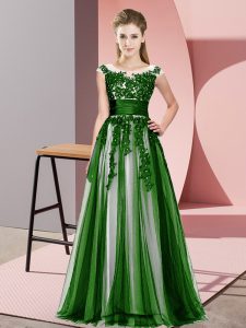 Deluxe Green Damas Dress Wedding Party with Beading and Lace Scoop Sleeveless Zipper