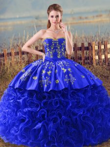 Royal Blue Sleeveless Brush Train Embroidery and Ruffles Vestidos de Quinceanera