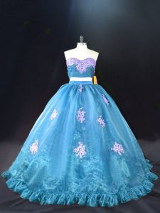 Customized Aqua Blue Vestidos de Quinceanera Sweetheart Sleeveless Brush Train Zipper
