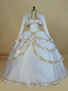 Ball Gowns Ball Gown Prom Dress White Straps Satin Sleeveless Floor Length Lace Up
