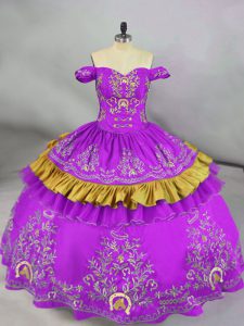 Purple Lace Up Sweet 16 Dresses Embroidery Sleeveless Floor Length