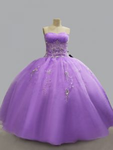 Attractive Floor Length Lace Up Quinceanera Dress Lavender for Sweet 16 and Quinceanera with Beading