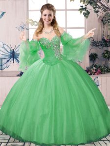 Fashion Sweetheart Long Sleeves Lace Up Quinceanera Dresses Green Tulle