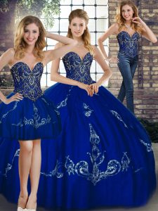 Sweetheart Sleeveless Tulle Ball Gown Prom Dress Beading and Embroidery Lace Up