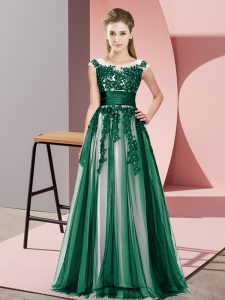 Comfortable Floor Length Zipper Dama Dress Dark Green for Wedding Party with Beading and Lace