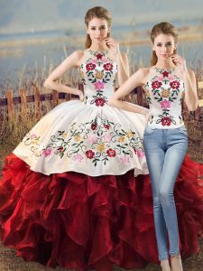 Sleeveless Lace Up Floor Length Embroidery and Ruffles Quinceanera Gown