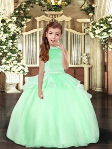 Apple Green Sleeveless Organza Backless Little Girl Pageant Gowns for Party and Sweet 16 and Wedding Party