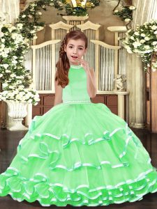 Stunning Halter Top Neckline Beading and Ruffled Layers Little Girl Pageant Gowns Sleeveless Backless