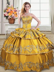 Glamorous Floor Length Ball Gowns Sleeveless Gold 15th Birthday Dress Lace Up