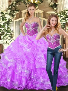 New Arrival Lilac Sleeveless Beading and Ruffles Floor Length 15 Quinceanera Dress