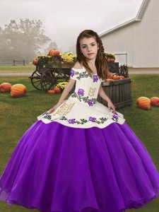 Embroidery Little Girls Pageant Gowns Eggplant Purple Lace Up Sleeveless