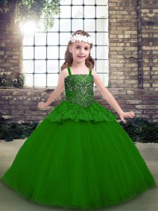 Top Selling Green Sleeveless Beading Floor Length Child Pageant Dress