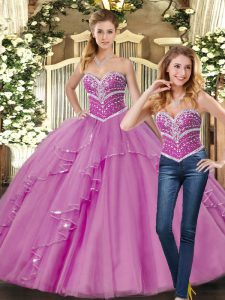 Fashionable Lilac Sweetheart Lace Up Beading Quinceanera Gown Sleeveless