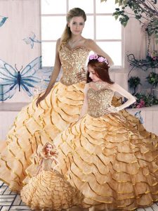 Sleeveless Brush Train Beading and Ruffled Layers Lace Up Quinceanera Gowns