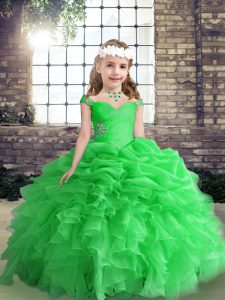 Affordable Straps Sleeveless Lace Up Child Pageant Dress Green Organza