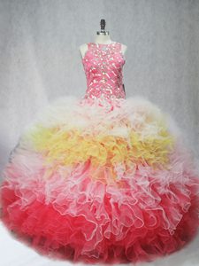 Multi-color Sleeveless Beading and Ruffles Floor Length 15 Quinceanera Dress