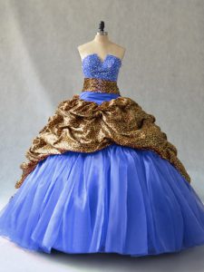 V-neck Sleeveless Organza and Printed Vestidos de Quinceanera Beading and Pick Ups Brush Train Lace Up