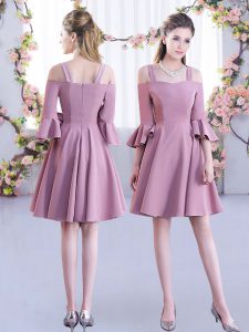 Pink Half Sleeves Chiffon Zipper Dama Dress for Quinceanera for Wedding Party