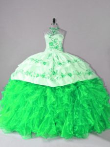 Ball Gowns Embroidery and Ruffles 15th Birthday Dress Lace Up Organza Sleeveless