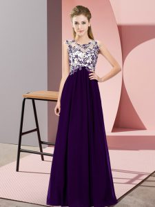 Floor Length Purple Dama Dress Scoop Sleeveless Zipper