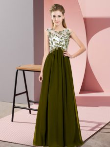 Empire Dama Dress for Quinceanera Olive Green Scoop Chiffon Sleeveless Floor Length Zipper