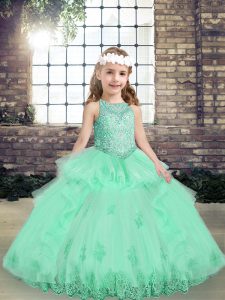 Classical Scoop Sleeveless Lace Up Little Girls Pageant Dress Wholesale Apple Green Tulle