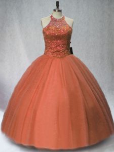 Edgy Sleeveless Lace Up Floor Length Beading Quinceanera Gowns