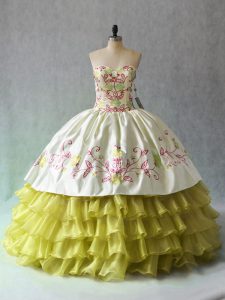 New Arrival Yellow Green Organza Lace Up Sweet 16 Dress Sleeveless Floor Length Beading and Ruffled Layers