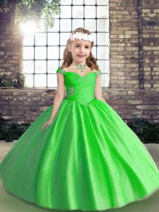 Beading Kids Pageant Dress Lace Up Sleeveless Floor Length