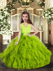 New Arrival Green Ball Gowns Ruffles Little Girl Pageant Gowns Lace Up Tulle Sleeveless Floor Length