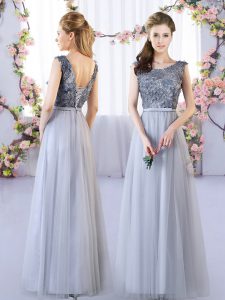 Appliques Court Dresses for Sweet 16 Grey Lace Up Sleeveless Floor Length