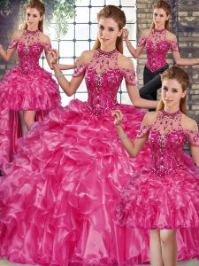 Excellent Organza Sleeveless Floor Length 15 Quinceanera Dress and Beading and Ruffles