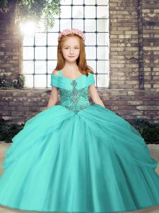 Hot Selling Sleeveless Beading Lace Up Little Girls Pageant Gowns