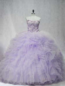 Sweetheart Sleeveless Sweet 16 Dresses Brush Train Ruffles Lavender Tulle