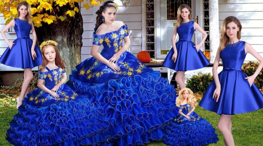 Best Selling Royal Blue Sleeveless Organza Lace Up Quinceanera Dress for Sweet 16 and Quinceanera