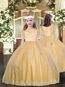 Best Gold Pageant Dress for Teens Party and Sweet 16 and Wedding Party with Appliques Scoop Sleeveless Zipper