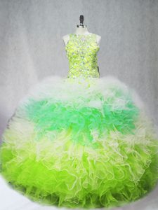 Multi-color Scoop Zipper Beading and Ruffles Quinceanera Gowns Sleeveless