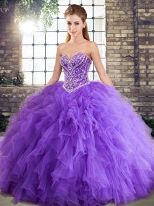 Most Popular Lavender Quinceanera Dresses Military Ball and Sweet 16 and Quinceanera with Beading and Ruffles Sweetheart Sleeveless Lace Up