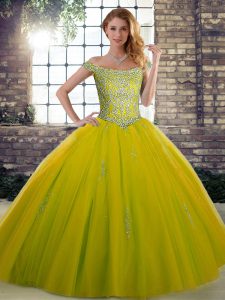 Floor Length Olive Green Quinceanera Dresses Tulle Sleeveless Beading