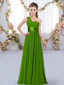 Floor Length Green Dama Dress One Shoulder Sleeveless Lace Up