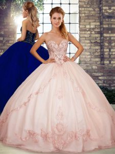Pink Lace Up 15 Quinceanera Dress Beading and Embroidery Sleeveless Floor Length