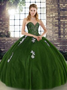 Sleeveless Beading and Appliques Lace Up Quince Ball Gowns