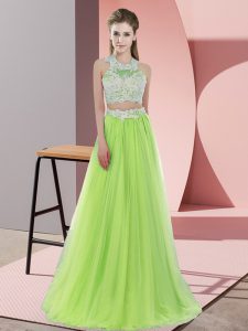 Best Sleeveless Zipper Floor Length Lace Quinceanera Dama Dress