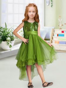 Scoop Sleeveless Zipper Pageant Dress for Teens Olive Green Organza