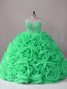 Wonderful Ball Gowns Sweetheart Sleeveless Fabric With Rolling Flowers Brush Train Lace Up Beading and Ruffles Vestidos de Quinceanera