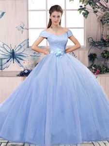 Floor Length Lavender 15 Quinceanera Dress Off The Shoulder Short Sleeves Lace Up