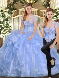 Great Floor Length Lace Up Quinceanera Gowns Lavender for Military Ball and Sweet 16 and Quinceanera with Beading and Ruffles