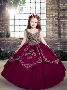 Fuchsia Little Girls Pageant Dress Military Ball and Sweet 16 and Wedding Party with Embroidery Straps Sleeveless Lace Up